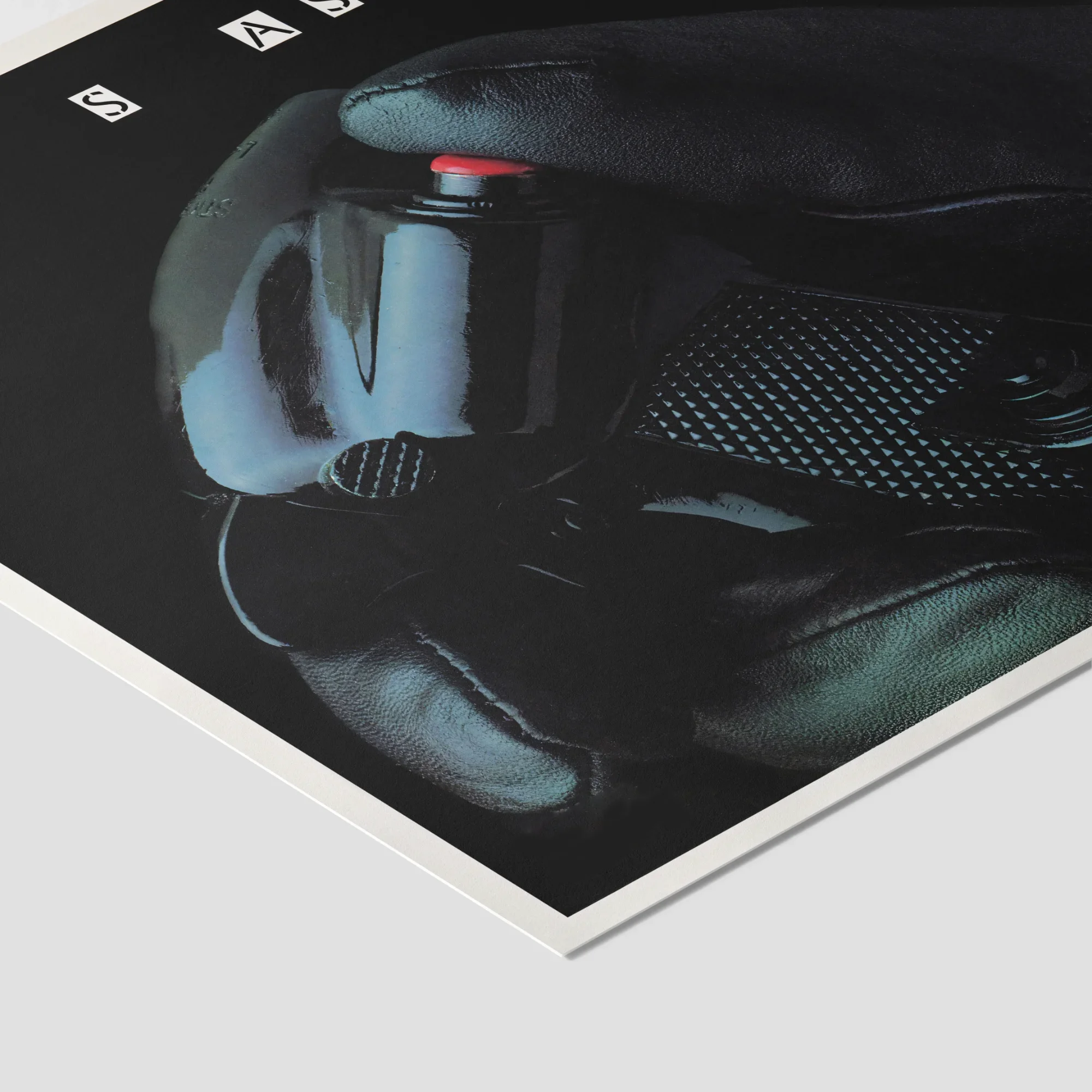 Close-up of futuristic helmet on Electronic Arts magazine cover.