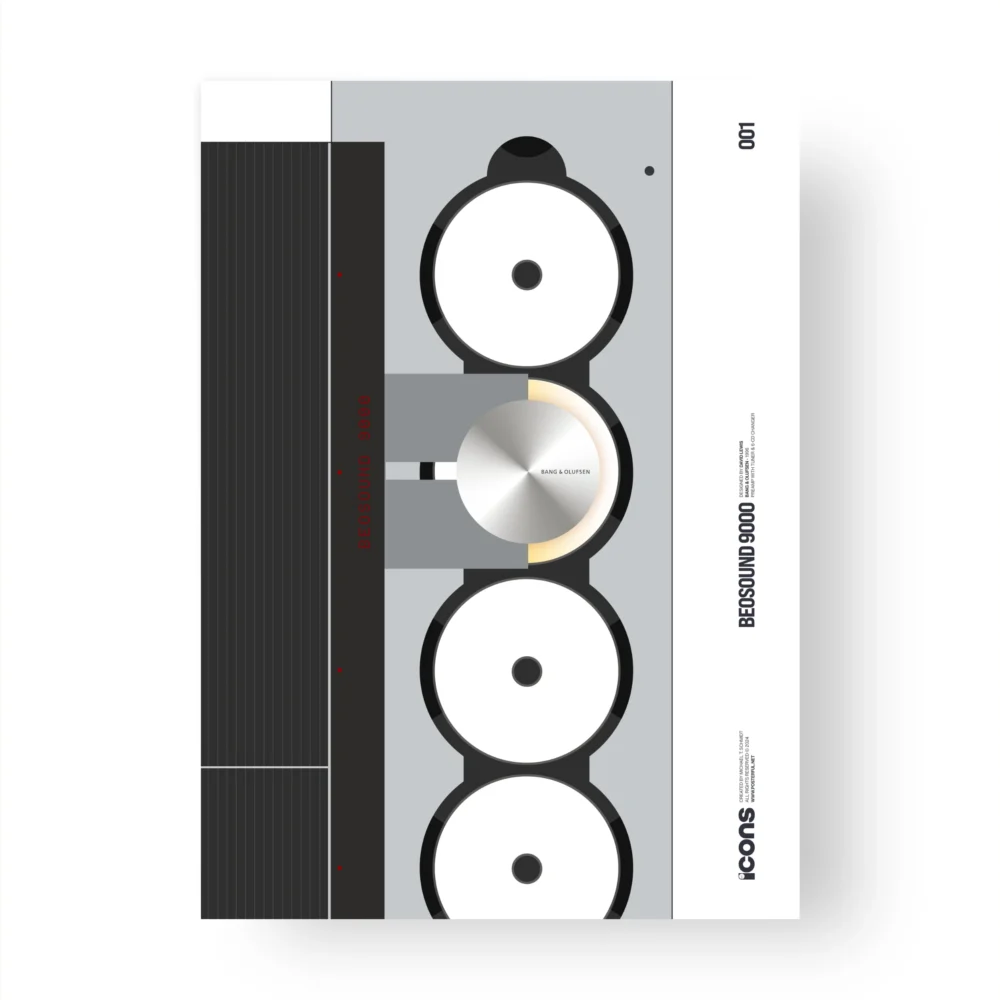 Stylised graphic cover design for audio equipment