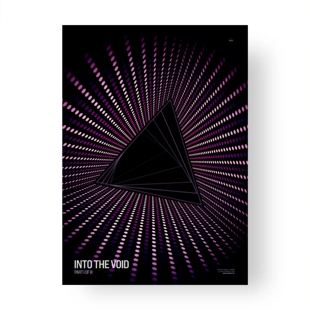 Abstract pyramid with purple radiating dots poster