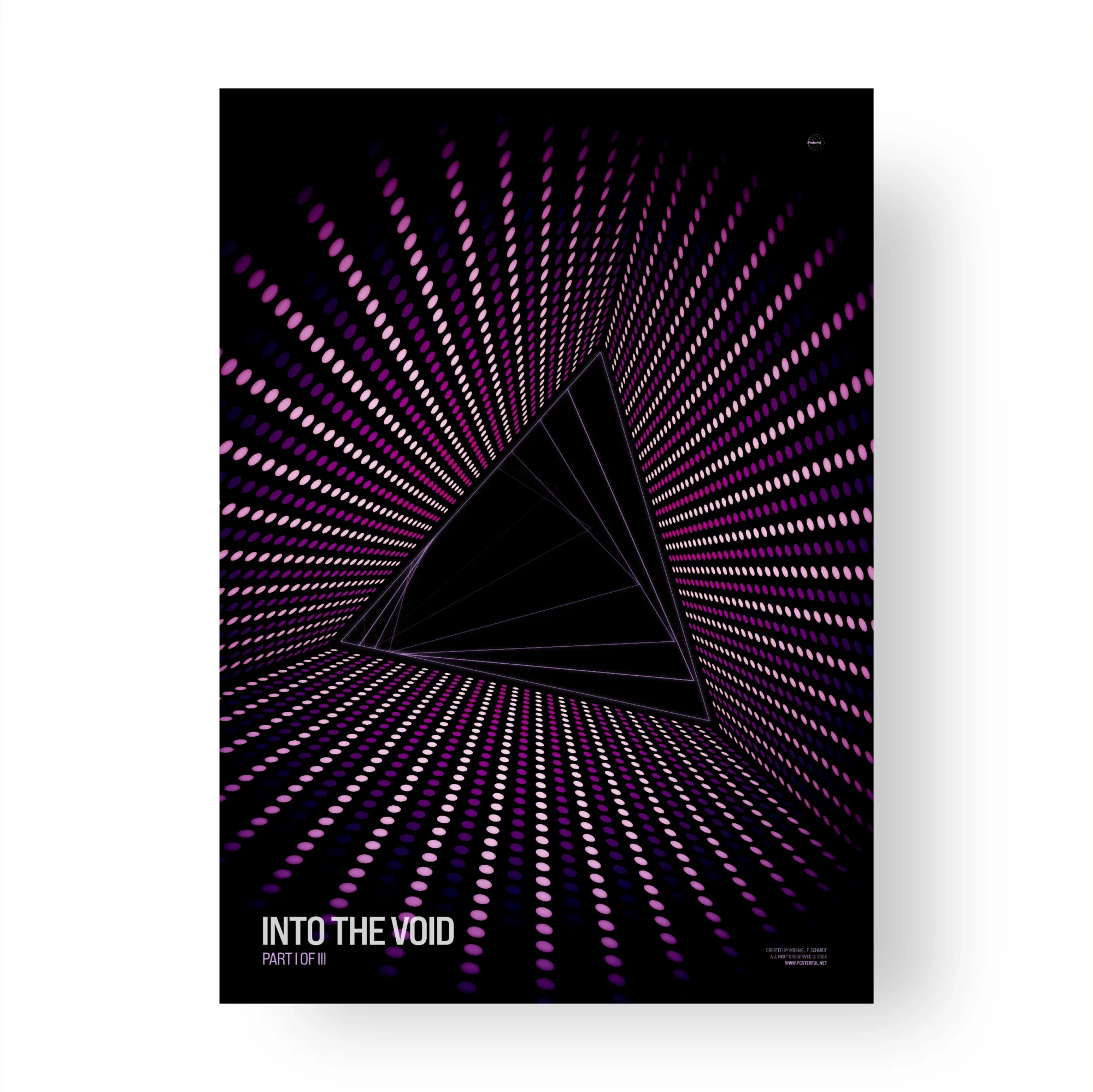 Abstract pyramid with purple radiating dots poster