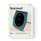 Vintage Spacewar! game poster with retro computer monitor.