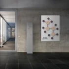 Butane molecule poster on concrete wall in modern hallway