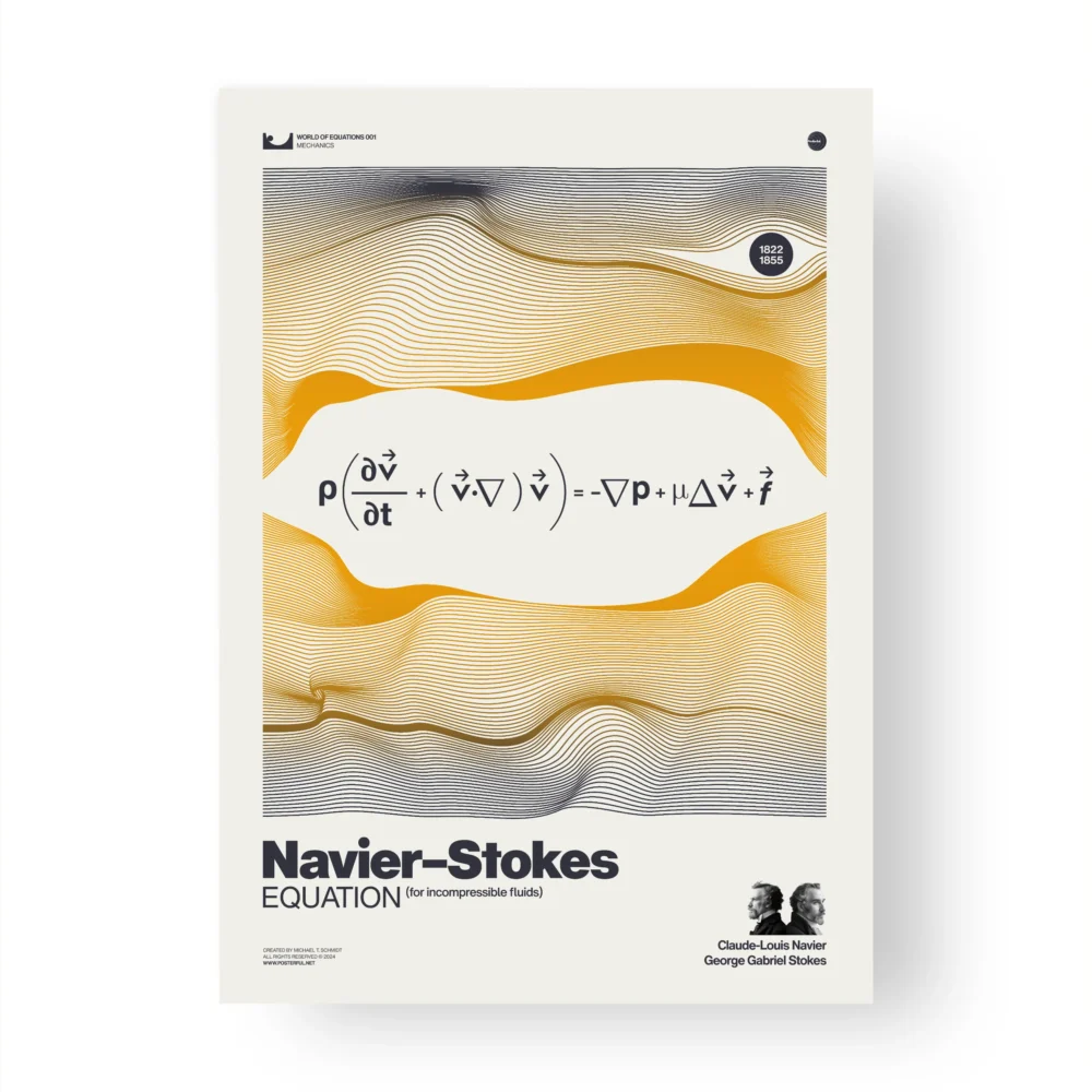 Poster of Navier-Stokes Equation with abstract yellow design