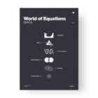 Poster titled World of Equations featuring physics symbols.