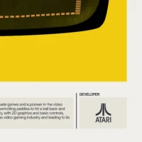 Detailed text section of the poster highlighting Pong’s historical significance and gameplay description.