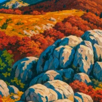 Close-up of colourful autumnal forests in Paklenica National Park from the poster.