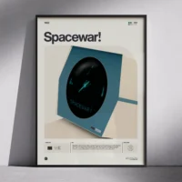 Framed Spacewar! poster showing a retro monitor with the classic gameplay.