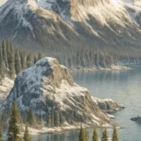 View of iconic Spirit Island on the turquoise waters of Maligne Lake