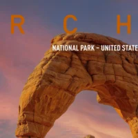 Close-up of Delicate Arch glowing in warm sunset light