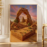 Explorer poster of Arches National Park in the United States as a 3D sandstone arch landscape miniature