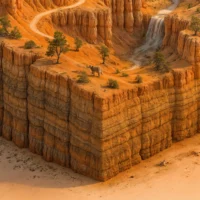 Terrain cross-section showing layered sedimentary rock beneath the canyon