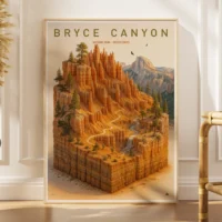 Explorer poster of Bryce Canyon National Park in the United States as a 3D hoodoo amphitheatre landscape miniature