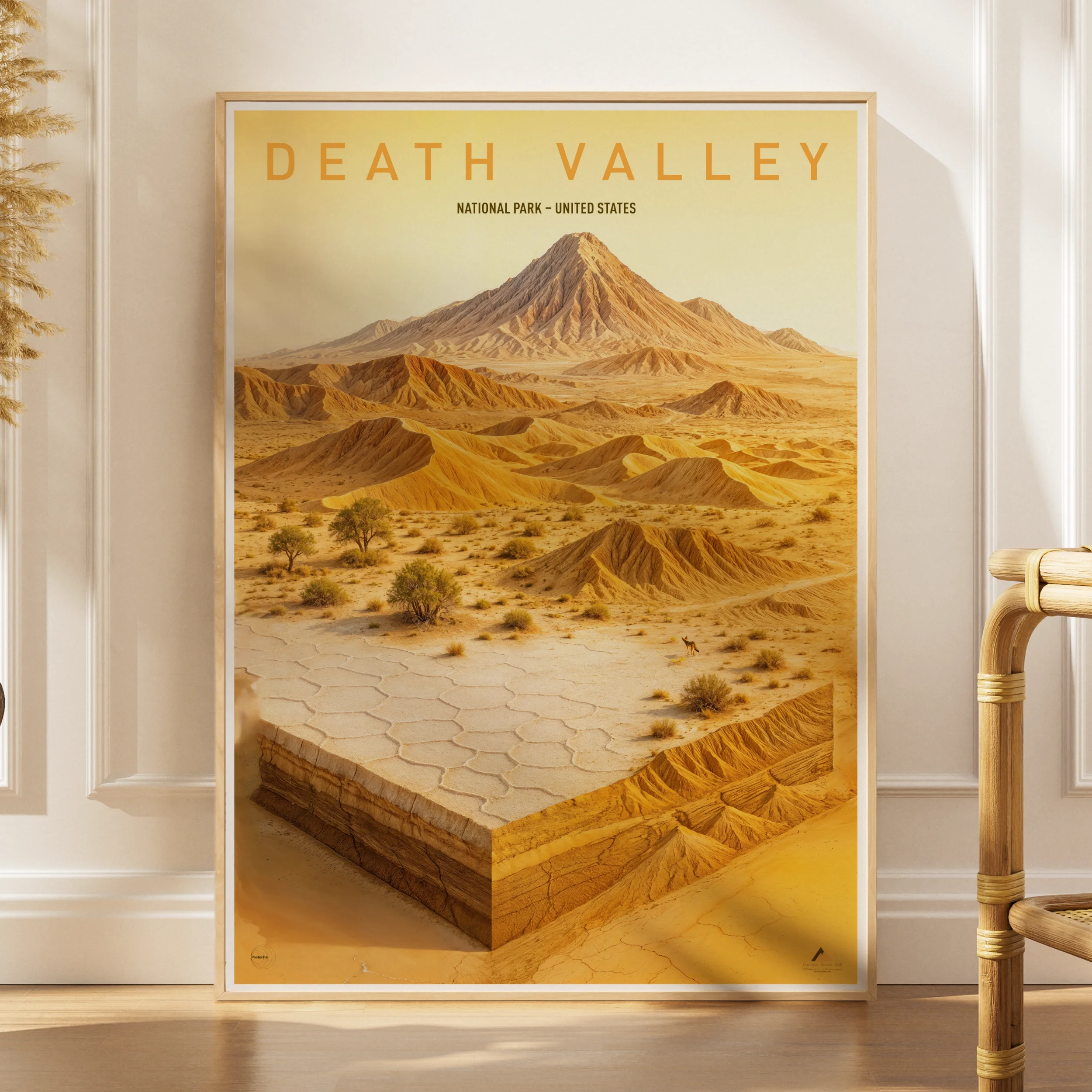 Explorer poster of Death Valley National Park in the United States as a 3D desert miniature