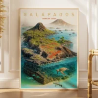 Explorer poster of Galápagos National Park as a lush 3D volcanic island model