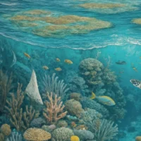 Close-up of vibrant coral formations and fish among the reef