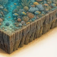 Cross-section of reef layers and underwater terrain