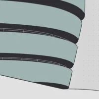 Simplified line detail of the museum’s spiral façade in the poster.