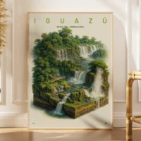 Explorer poster of Iguazú National Park as a layered 3D jungle waterfall diorama
