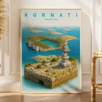 Explorer poster of Kornati National Park in Croatia as a 3D island seascape miniature