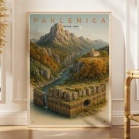 Explorer poster of Paklenica National Park in Croatia as a 3D canyon landscape miniature