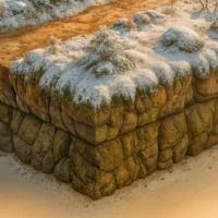 Cross-section terrain showing rock and soil beneath the forest