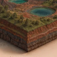 Terrain cross-section showing rich red and brown volcanic layers