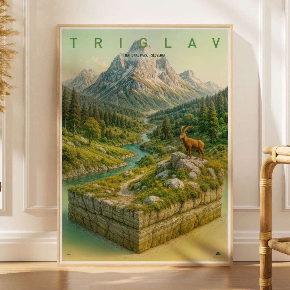 Explorer poster of Triglav National Park in Slovenia as a 3D alpine landscape miniature