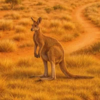Zoom on the kangaroo standing in golden grasses