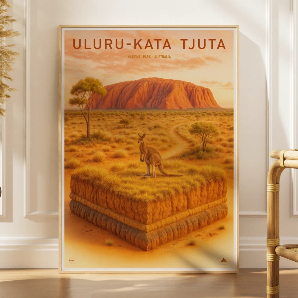 Explorer poster of Uluru-Kata Tjuta National Park in Australia as a 3D desert landscape miniature