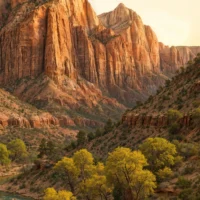 Close-up of bighorn sheep perched on a red rock ledge