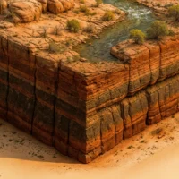 Terrain cross-section showing the stratified sandstone layers