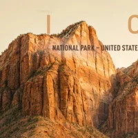 Zoom on the Virgin River winding through the canyon floor