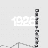 Vertical typography reading “Bauhaus-Building Dessau” along the poster edge.