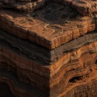 Cross-section terrain showing stratified sandstone layers