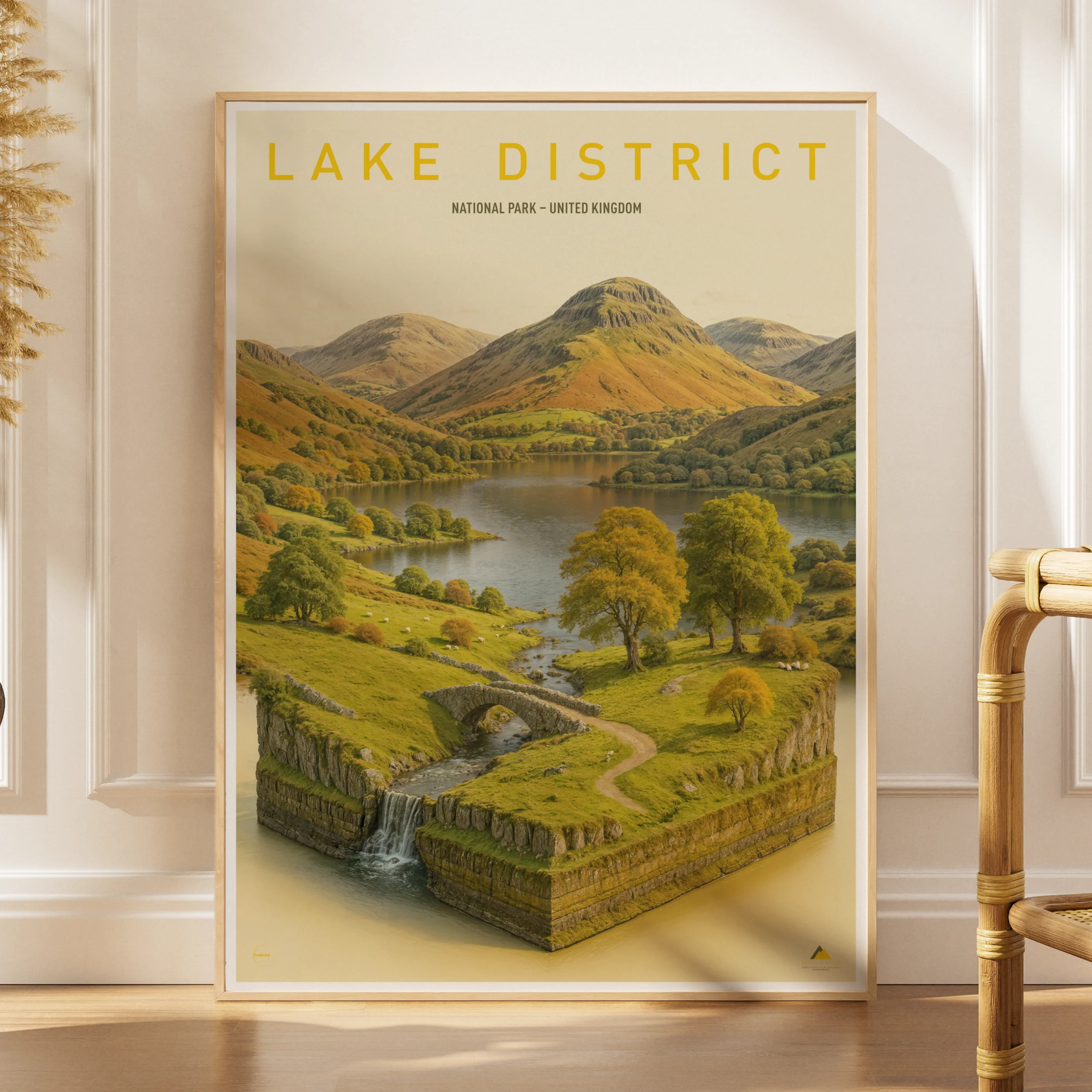 Explorer poster of Lake District National Park in the United Kingdom as a 3D landscape miniature
