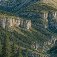 Waterfalls and rivers cascading through the canyons